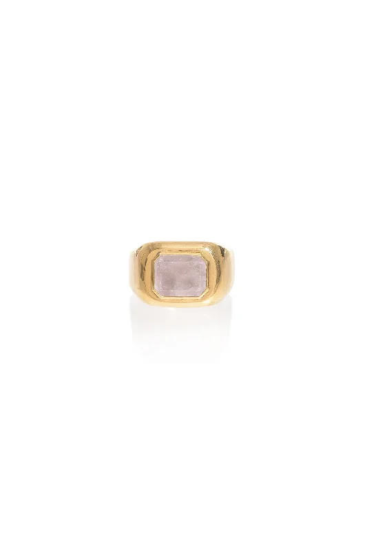 Affordable Luxury Jewelry For Every Occasion Large Ring in 18K Gold & Rose Quartz