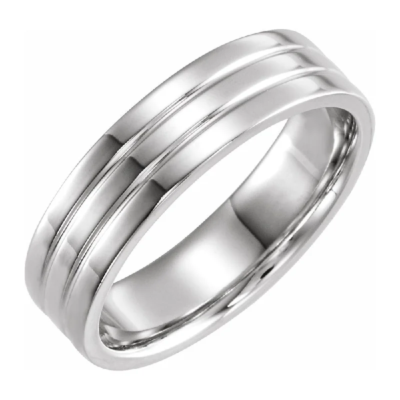 6mm Platinum Polished Ridged Comfort Fit Band