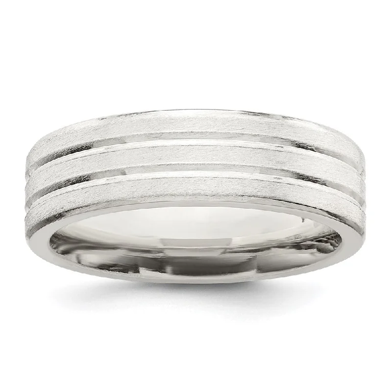 6mm Sterling Silver Brushed Double Grooved Standard Fit Band