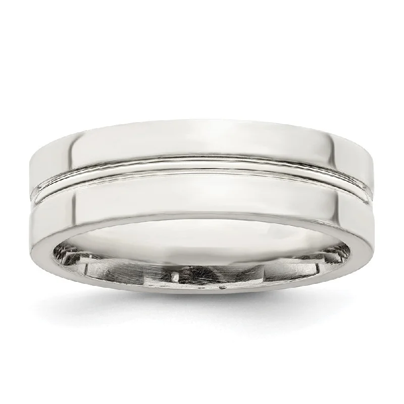 6mm Sterling Silver Polished Flat Grooved Center Band