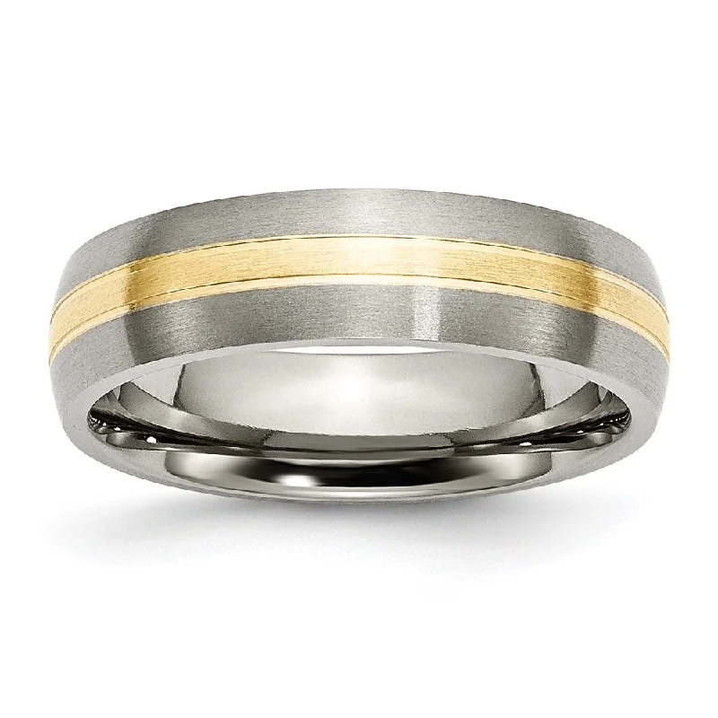 6mm Titanium & 14k Gold Inlay Grooved Domed Standard Fit Band