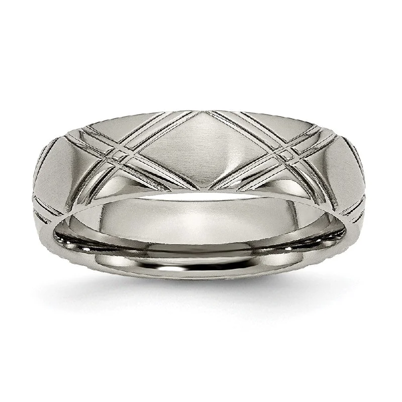 6mm Titanium Brushed & Polished Crisscross Standard Fit Band