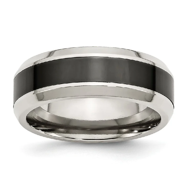 7.5mm Polished Stainless Steel and Black Ceramic Beveled Band