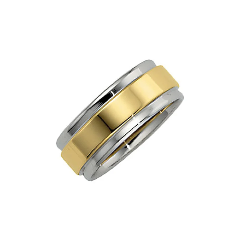 7.5mm Two Tone Comfort Fit Grooved Edge Band in 14k Gold