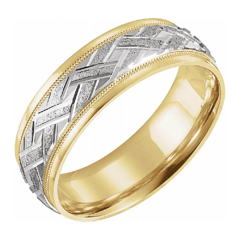 7mm 14K Two Tone Gold Woven Design Comfort Fit Band