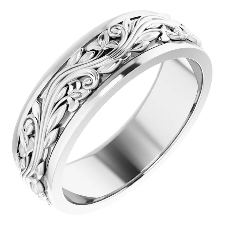 7mm 14K White Gold Sculptural Standard Fit Band