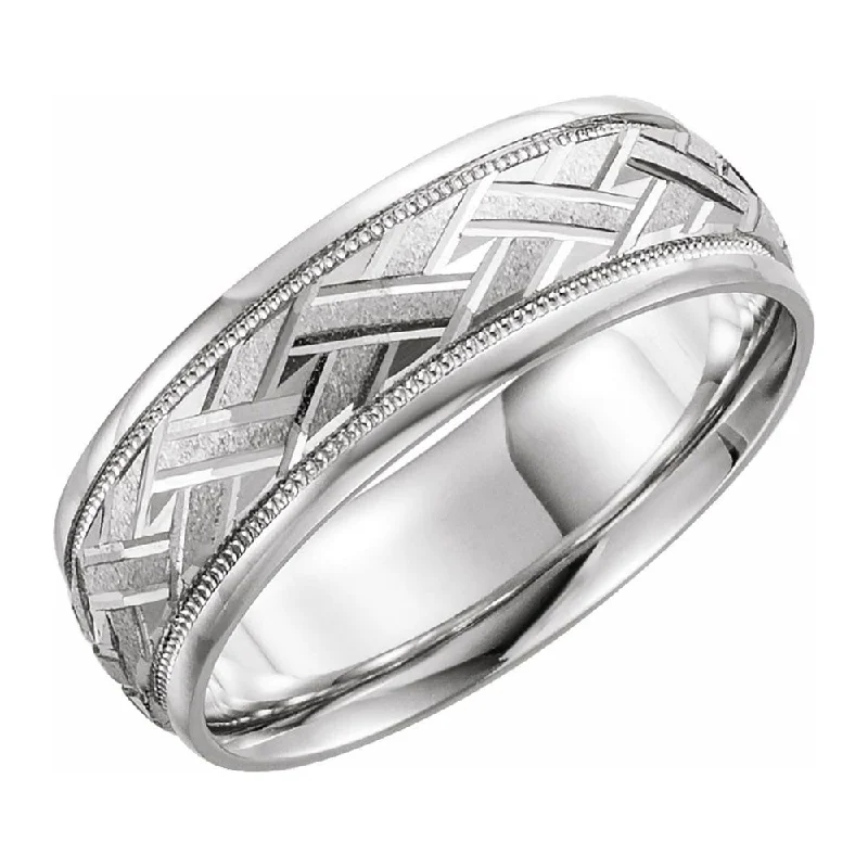 7mm 14K White Gold Woven Design Comfort Fit Band