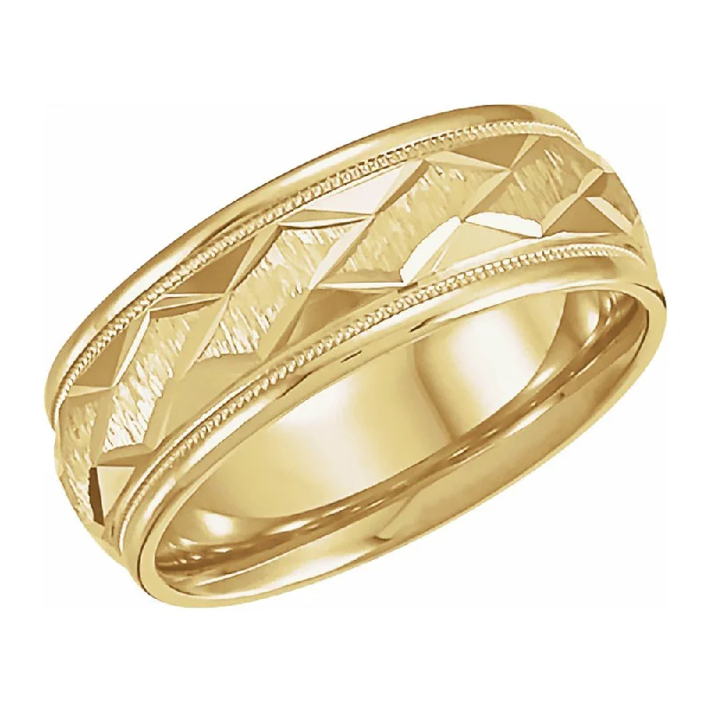 7mm 14K Yellow Gold Carved Design Comfort Fit Band