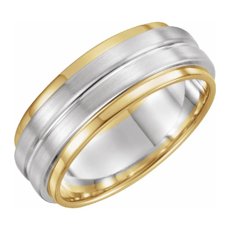 7mm 14K Yellow & White Gold Grooved Comfort Fit Band