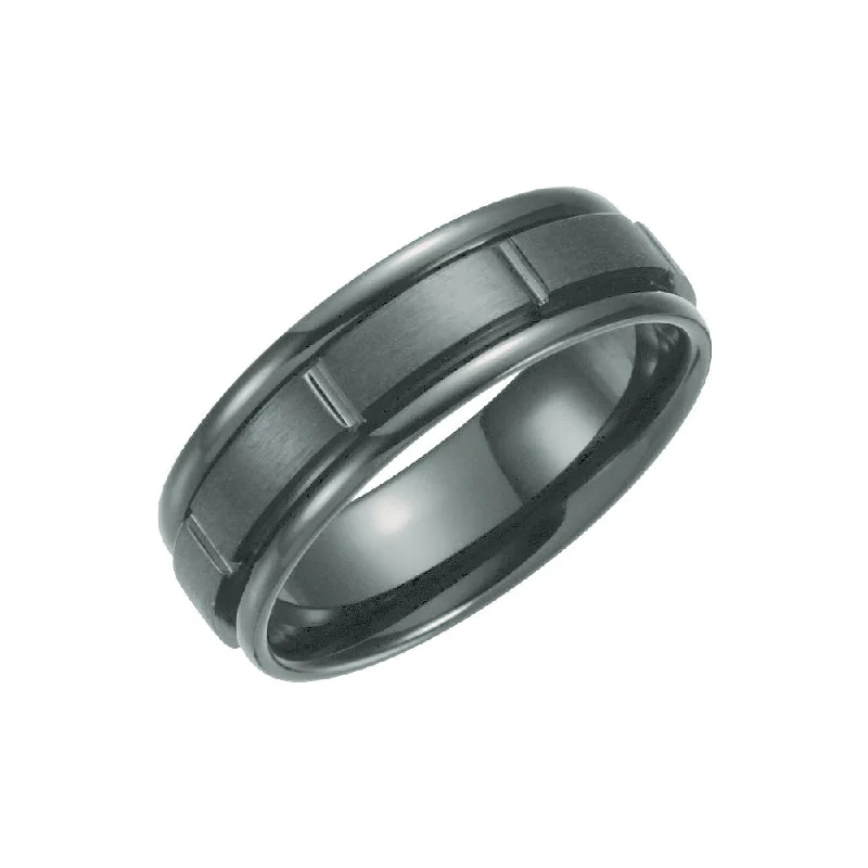 7mm Black Titanium Grooved Comfort Fit Band