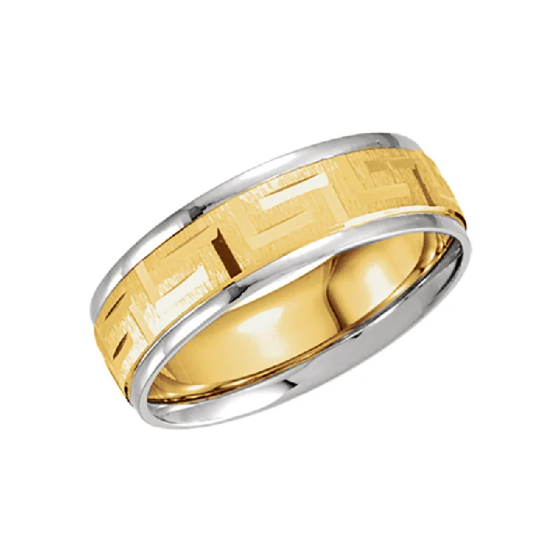 7mm Comfort Fit Greek Key Band in 14k Two Tone Gold