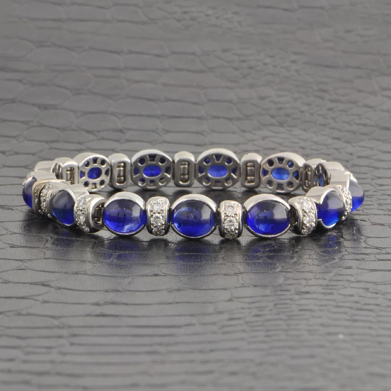 Cabochon Sapphire and Diamond Bracelet in Platinum