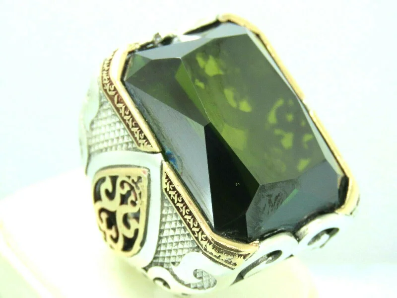 Turkish Handmade Jewelry 925 Sterling Silver Peridot Stone Men's Rings