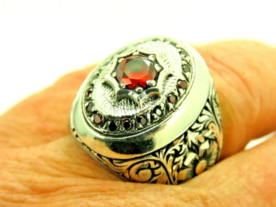 Turkish Handmade Jewelry 925 Sterling Silver Ruby Stone Men's Ring