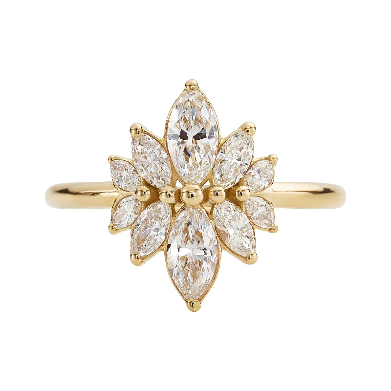 Marquise cut Diamond Cluster Engagement Ring - Flower Diamond Cluster ring