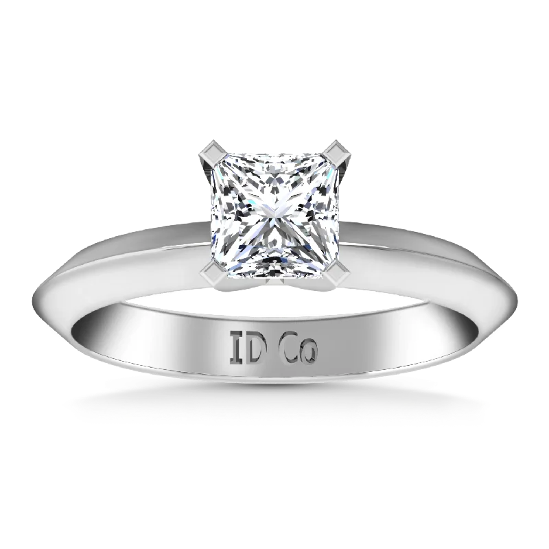 Solitaire Engagement Ring Knife Edge Princess Cut Diamond 14K White Gold