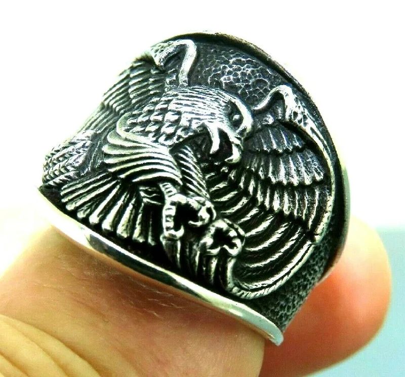 Turkish Handmade Jewelry 925 Sterling Silver Eagle Design Mens Rings