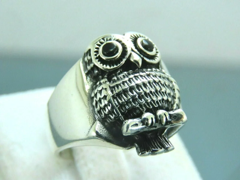 Turkish Handmade Jewelry 925 Sterling Silver Onyx Stone Owl Design Men Rings