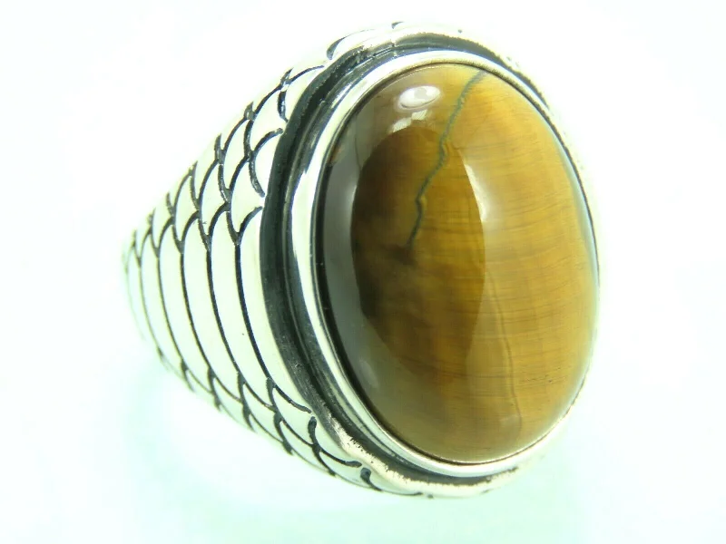 Turkish Handmade Jewelry 925 Sterling Silver Tiger's Eye Stone Mens Rings