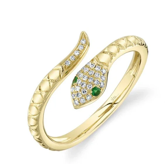 Modern Jewelry At Exclusive Discounts – Shop Today 0.07CT DIAMOND & 0.02CT GREEN GARNET SNAKE RING