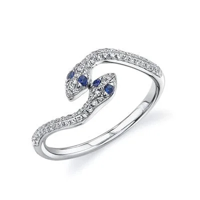 Handmade Pearl Jewelry For Timeless Elegance 0.24CT DIAMOND & 0.06CT BLUE SAPPHIRE SNAKE RING