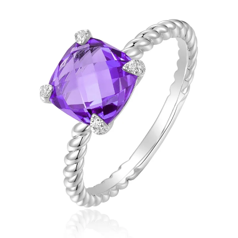 Elegant Jewelry At Unbeatable Prices – Shop Today Amethyst & Diamond 14K White Gold Braided Ring