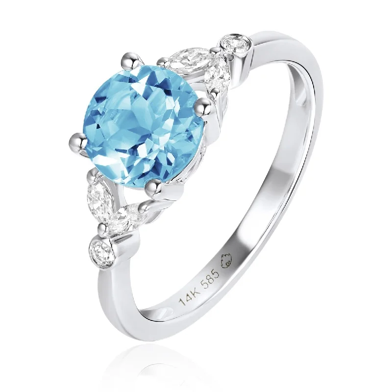 Get The Sparkle You Love At Prices You Adore Blue Topaz & Diamond Floral 14K White Gold Ring