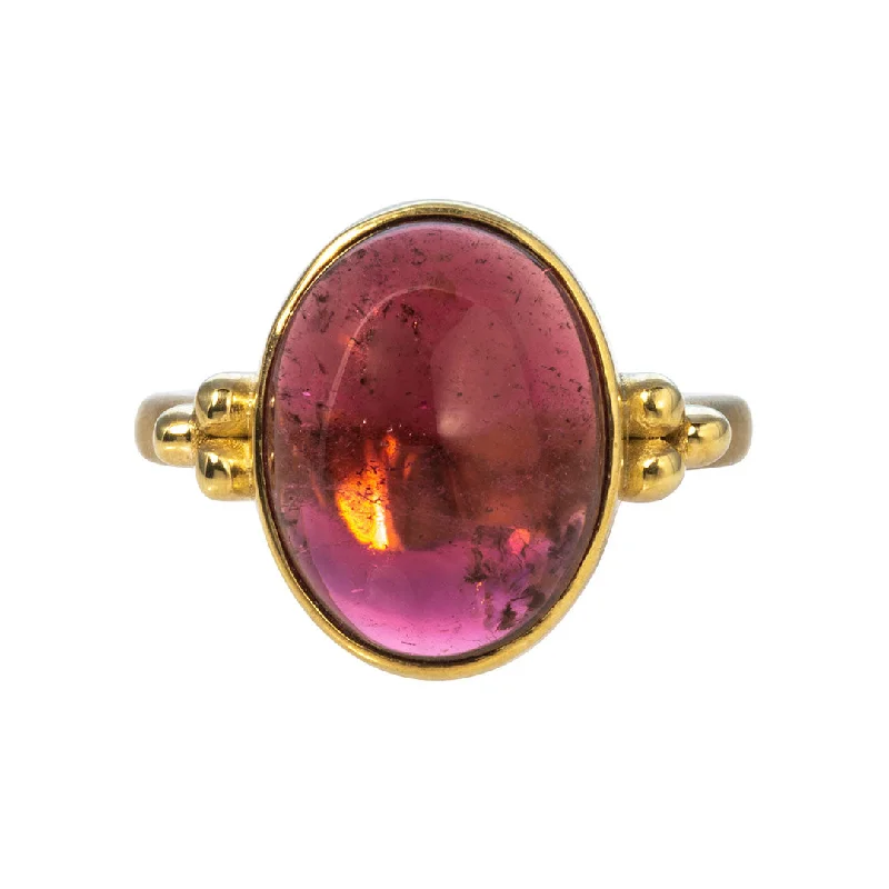 Fashion-Forward Geometric Jewelry For Contemporary Style Cabochon Pink Tourmaline 14K Yellow Gold Ring