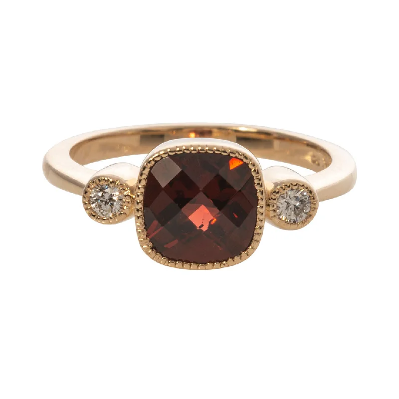 Timeless Elegance, Temporary Discounts – Act Fast Cushion Garnet & Round Diamond 14K Yellow Gold Ring