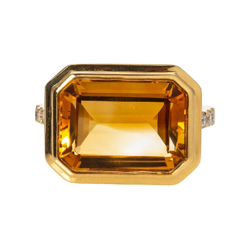 Stunning Jewelry Pieces At The Lowest Prices Ever Emerald Cut Citrine & Pavé Diamond 18K Gold Ring