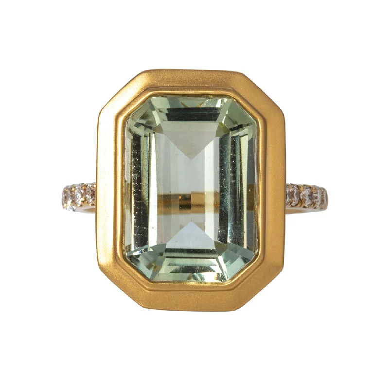 Must-Have Jewelry At Unbelievable Discounts Emerald Cut Green Amethyst & Pavé Diamond 18K Gold Ring