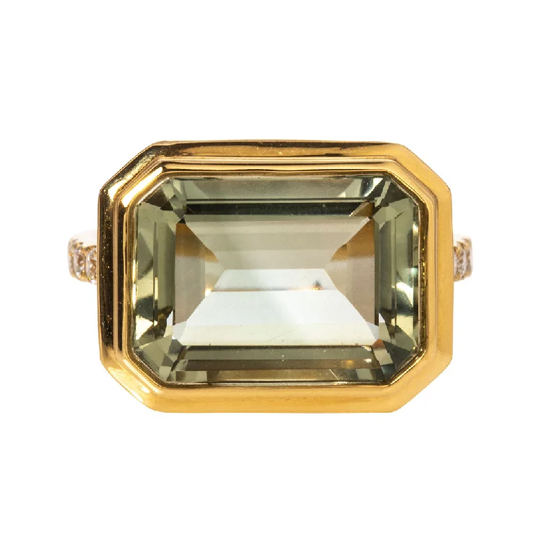 Last Chance To Shop High-End Jewelry At Markdown Prices Emerald Cut Green Amethyst & Pavé Diamond 18K Gold Ring