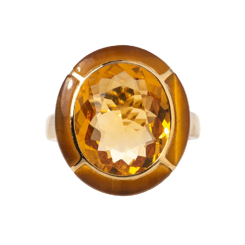 Shop Dazzling Rings, Earrings, And More At Special Discounts Goshwara Oval Citrine & Tiger's Eye Inlay 18K Gold Ring