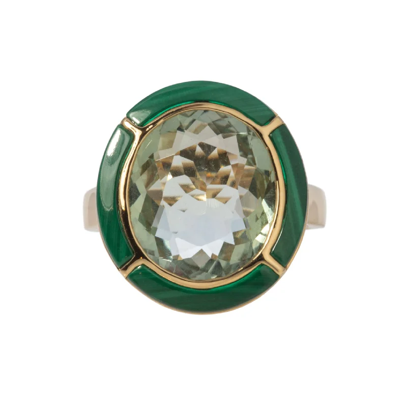 Unmissable Jewelry Discounts – Elevate Your Look For Less Goshwara Oval Prasiolite & Malachite Inlay 18K Gold Ring