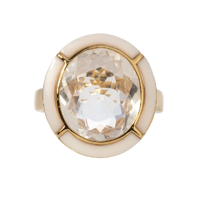 Big Savings On Your Favorite Jewelry Pieces Goshwara Oval Rock Crystal & White Agate Inlay 18K Gold Ring