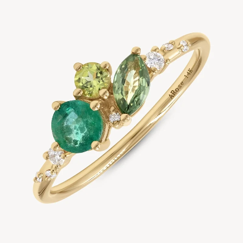 Bohemian-Inspired Jewelry For Free-Spirited Fashion Green Ocean Starry Cluster Ring