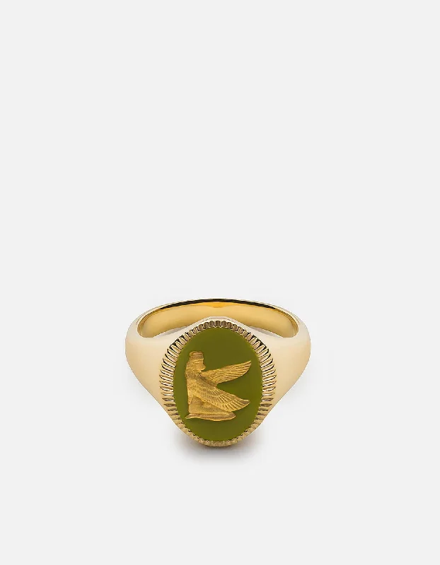 Eco-Friendly Sustainable Jewelry For Conscious Buyers Ma'at Ring, Gold Vermeil/Sage