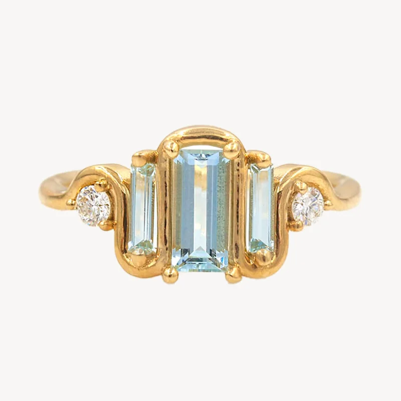 Breathtaking Jewelry, Breathtaking Prices Nouveau Aquamarine Diamond Baguette Ring