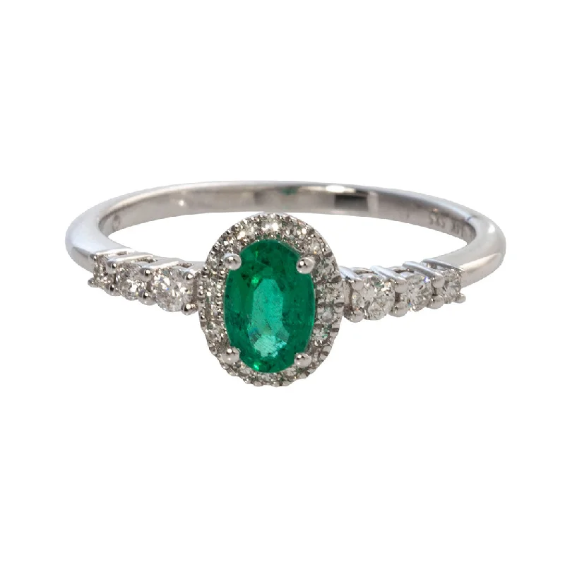 Shine Without Limits – Jewelry Sale Happening Now Oval Emerald & Diamond 14K White Gold Ring