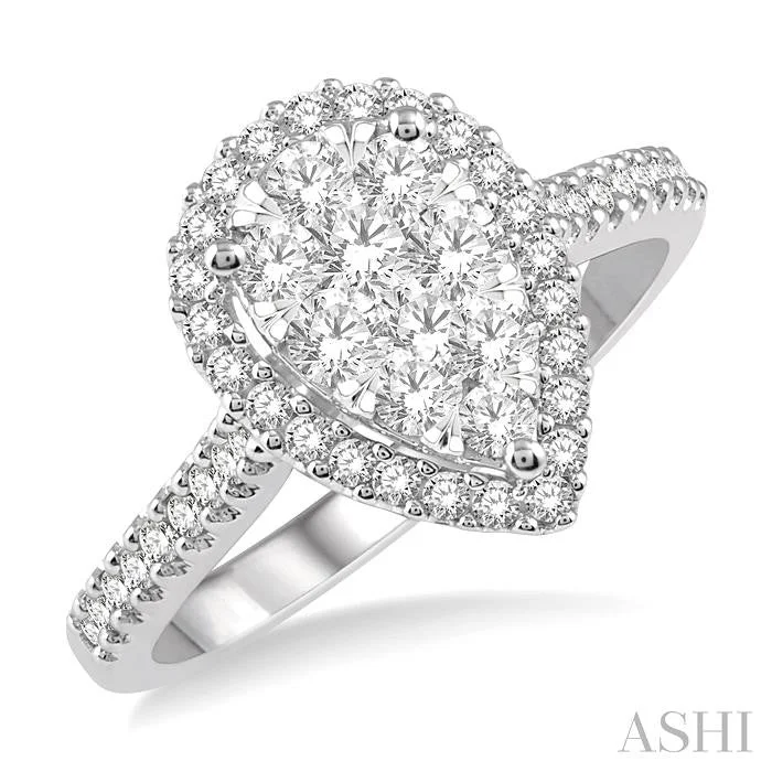 Grab Stylish Jewelry Before The Sale Ends PEAR SHAPE HALO LOVEBRIGHT ESSENTIAL DIAMOND ENGAGEMENT RING