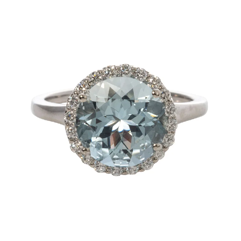 Luxury Jewelry Without The Luxury Price Tag Round Aquamarine & Diamond Halo 14K White Gold Ring