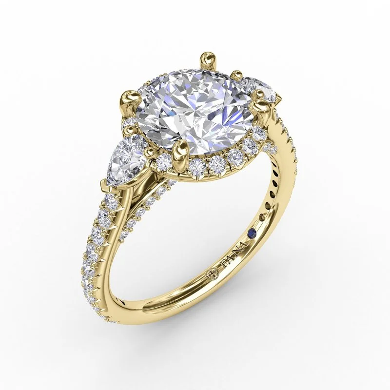 Exclusive Jewelry Markdowns – Limited-Time Offer Round Diamond Halo Engagement Ring With Pear-Shape Side Stones