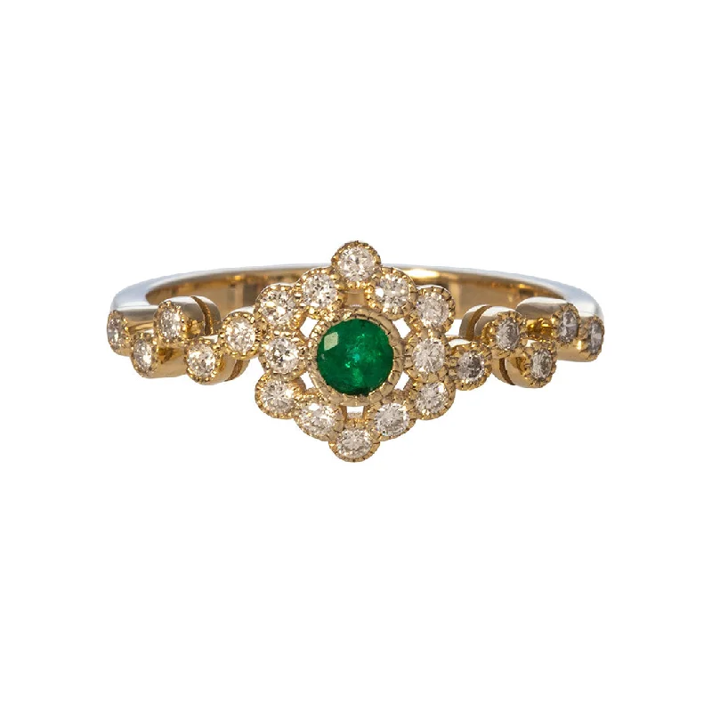 Jewelry Deals That Outshine The Rest Round Emerald & Diamond Bezel Set 14K Yellow Gold Ring