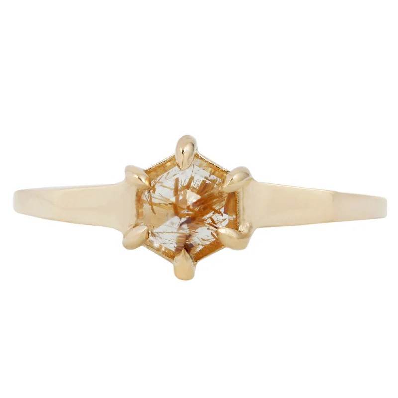 Small Yellow Quartz Hexagon Ring