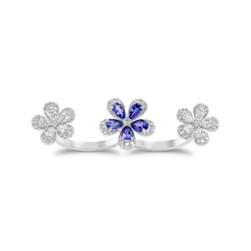 Luxury Jewelry Sale – Elegant Styles At Unbeatable Prices Tanzanite & Diamond Flower Two-Finger Ring