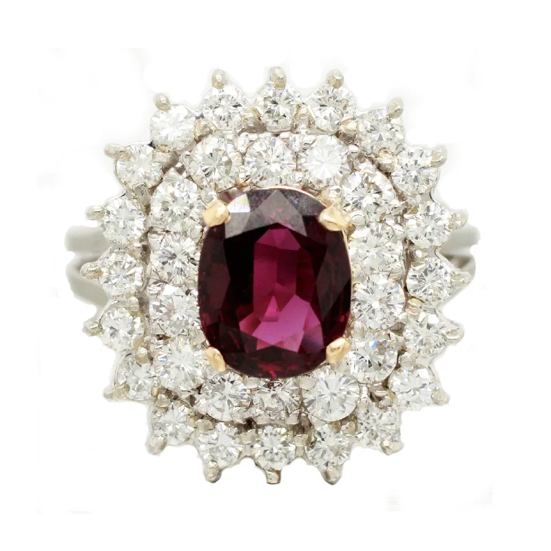 Don't Miss Out On Jaw-Dropping Jewelry Discounts Antique Art Deco 1.20ct Rubellite & Diamond Cocktail Ring - 18k White Gold