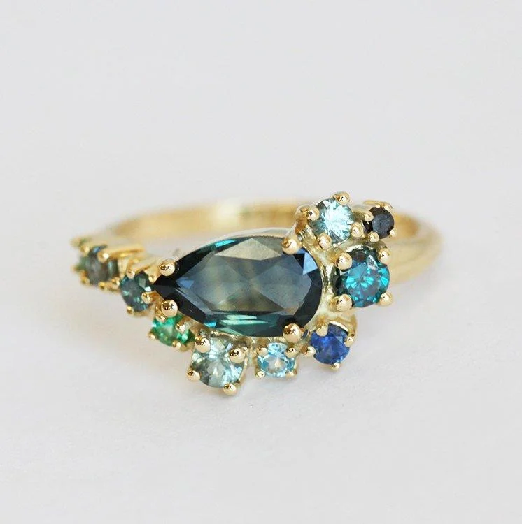 Shop Fine Jewelry With Amazing Deals Freyja Pear Sapphire Topaz Emerald Diamond Cluster Ring