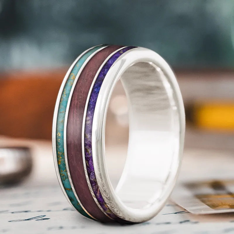 Last Chance To Grab Your Favorite Jewelry At A Discount Custom Design - 3-Inlay Wide Center Ring GhvKXM3PqYj0T-JMm0_VOY_-