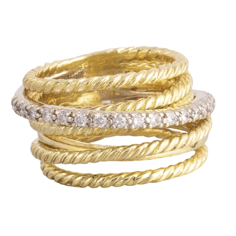 Discover Unique Jewelry With Special Limited-Time Offers David Yurman 18k Yellow Gold Wide Diamond Cable Crossover Ring 0.18ctw RET $2800