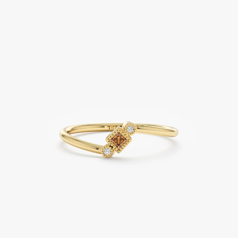 Limited-Time Offer On Premium Jewelry Collections Diamond and Square Citrine Ring, Ruth